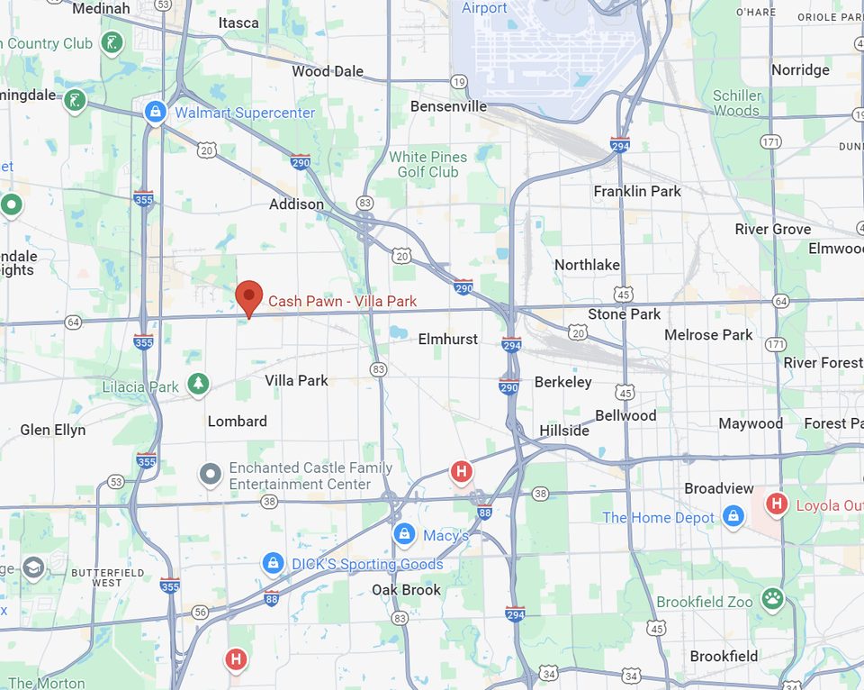Map showing Cash Pawn's location in Villa Park, IL